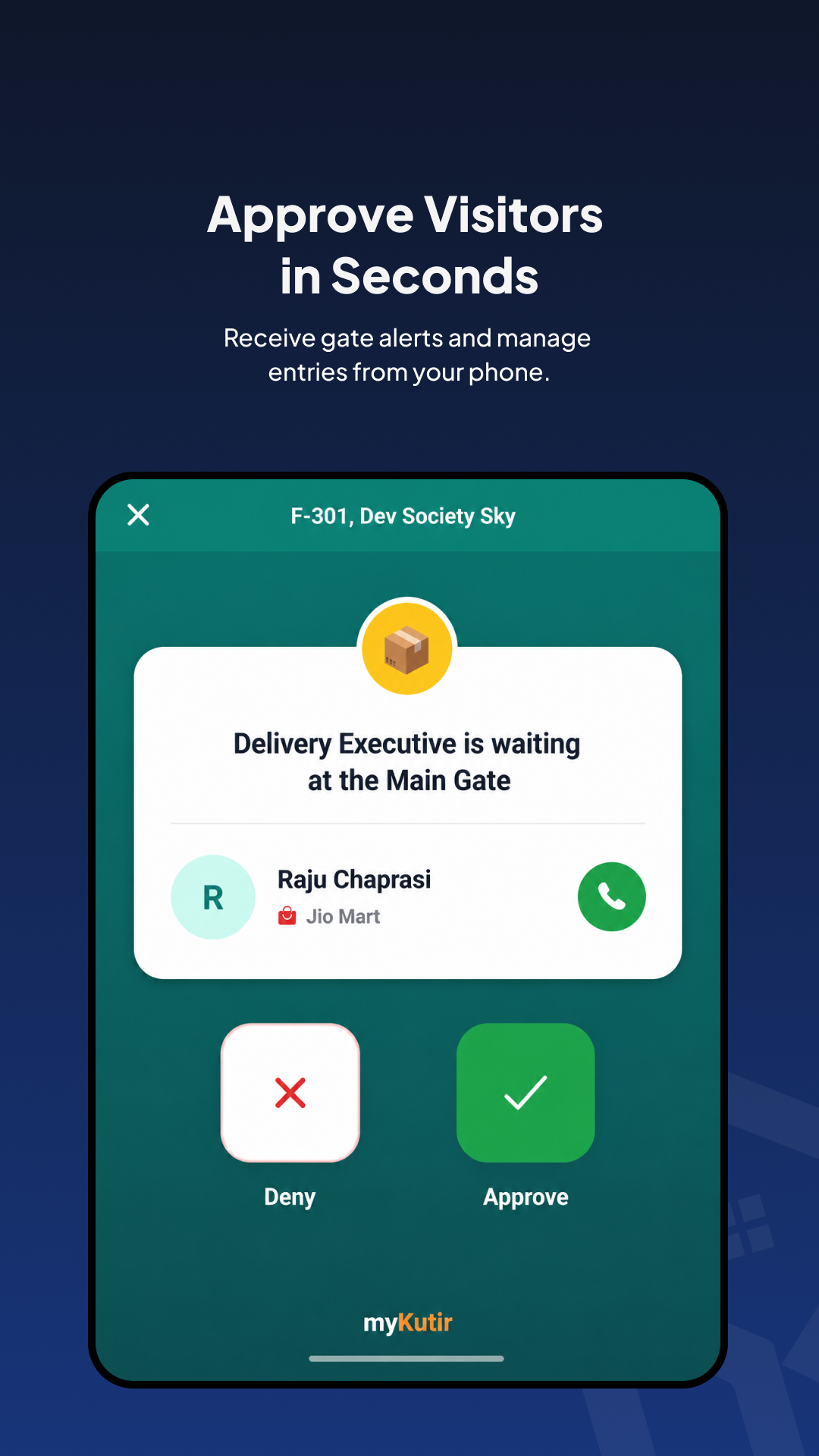 Tablet: visitor approval flow — deny or approve