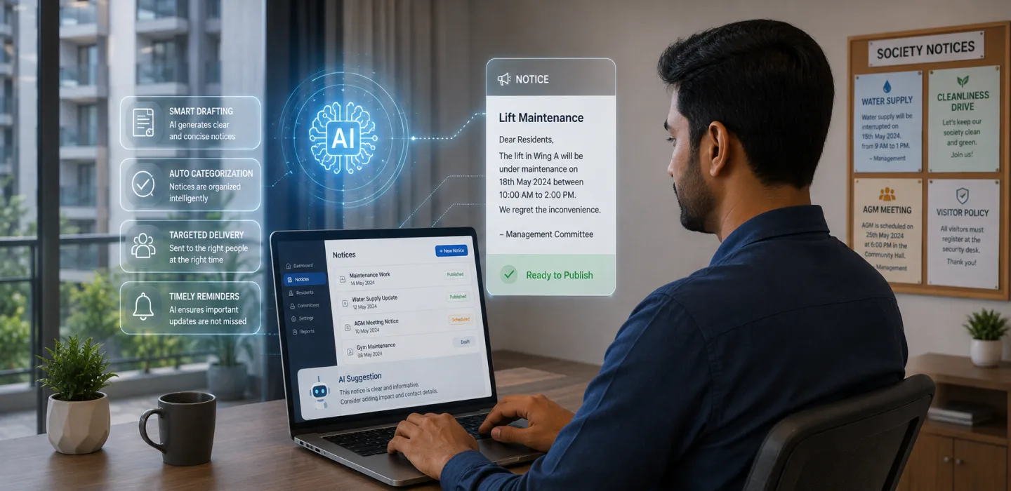Unveiling the Impact of AI-Assisted Notice Creation in Residential Communities